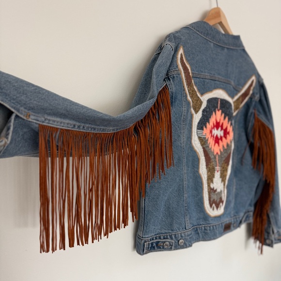 Pink & Silver/Levi’s Hand Beaded Denim Jacket size L - Picture 6 of 12